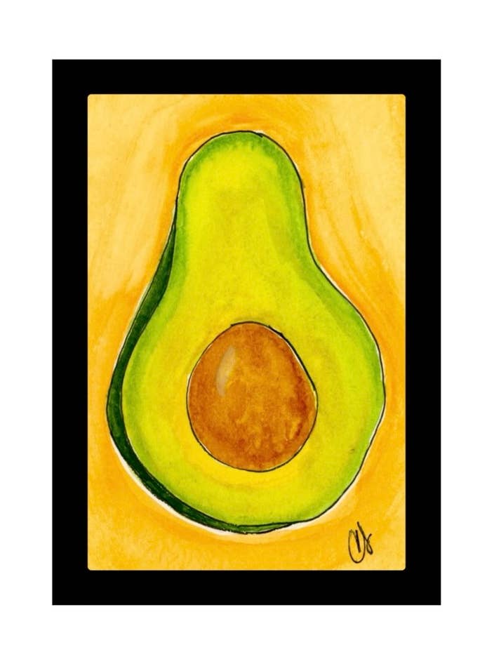 Avocado Framed Watercolor Print 3x4" for wholesale by Cathy Stratton Art