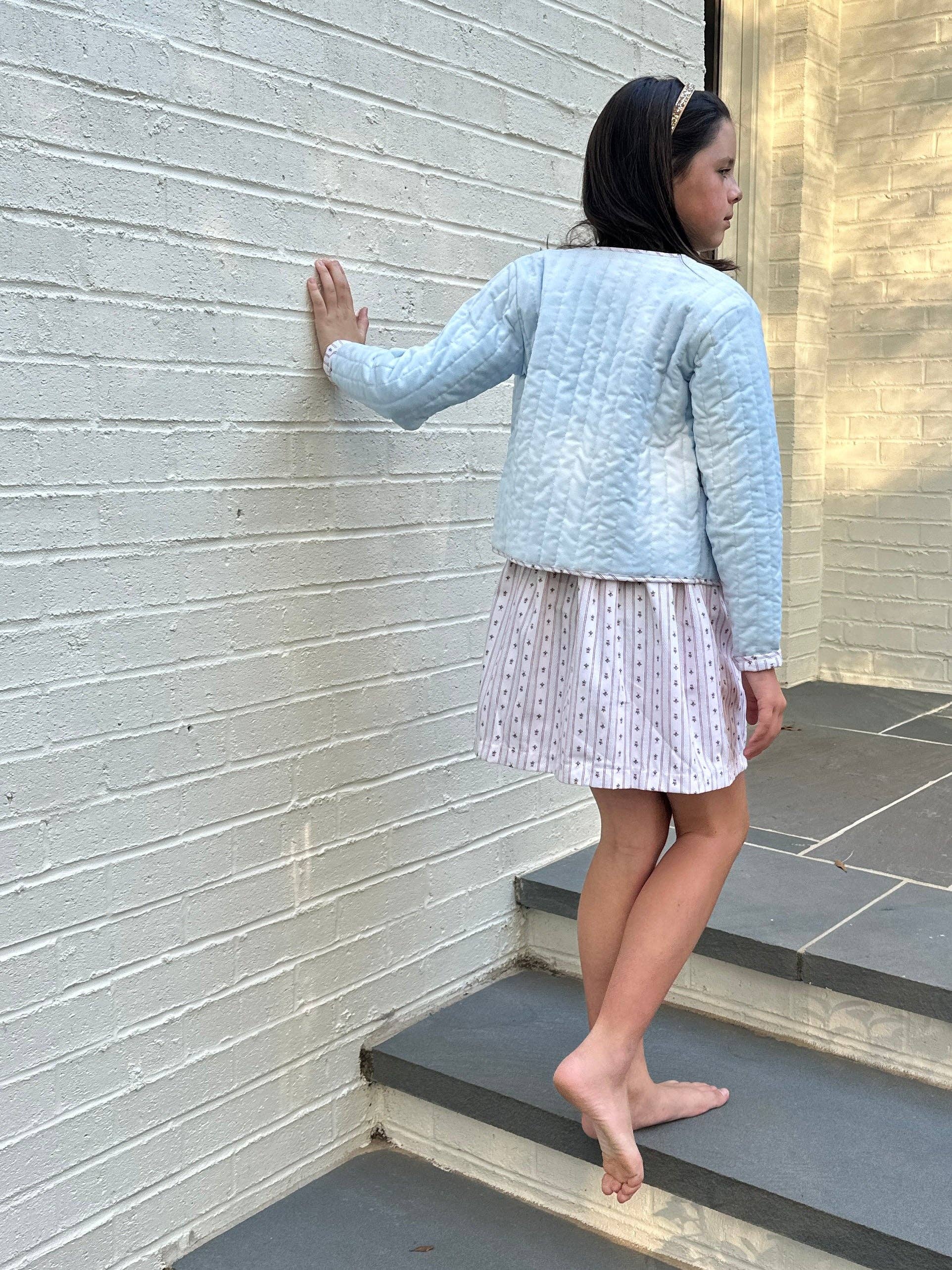 Sun House Children's - Wholesale Jacket - Kids - Quilted Velvet Jacket in Frost and Holiday Dot Stripe | Girls Jacket