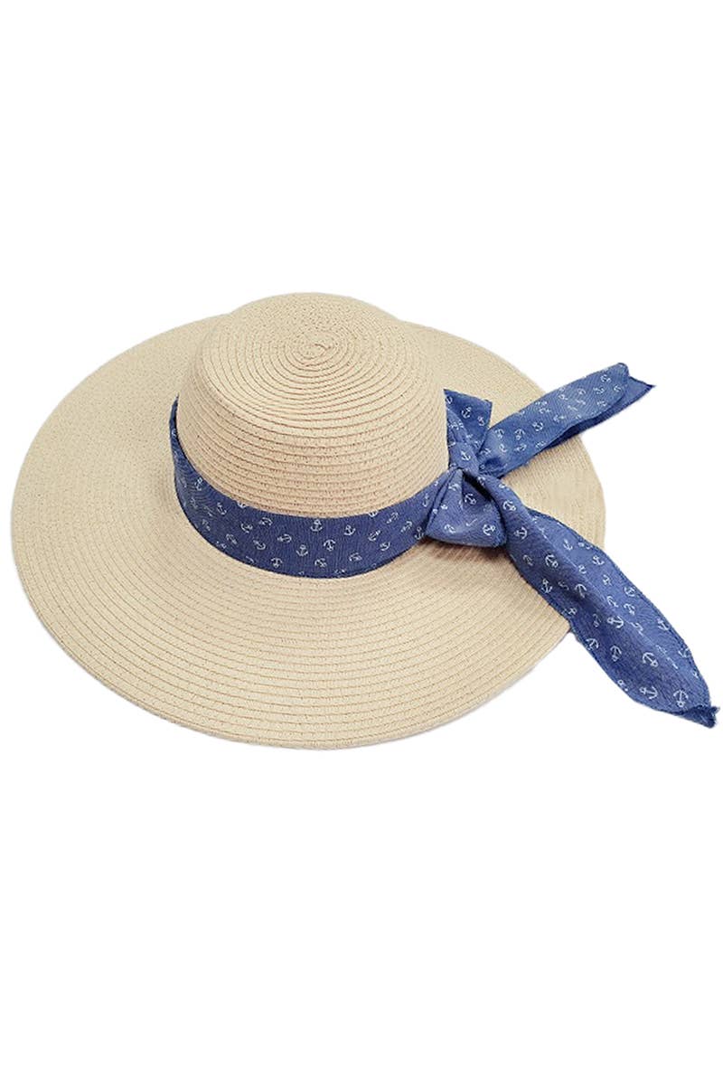 Cap Zone - Wholesale Straw Hat - Women's - Anchor Bow Chiffon Band Floppy Paper Straw Sun Hat3