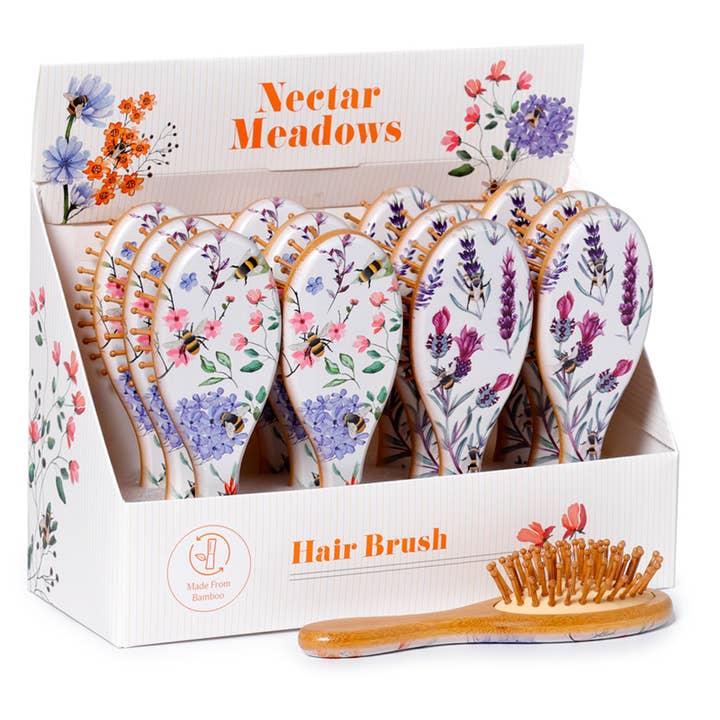Nectar Meadows Floral 100% Bamboo Hair Brush for wholesale by Puckator Ltd
