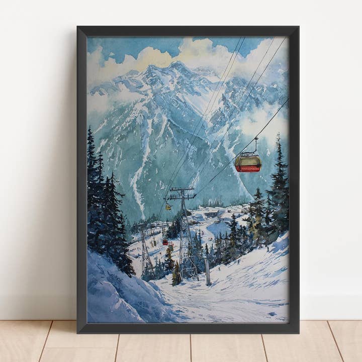 Whistler Ski Watercolor Art Whistler Travel Print Whistler BC Artwork British Columbia Ski Decor Whistler BC Wall Art for wholesale by Premium Travel Art