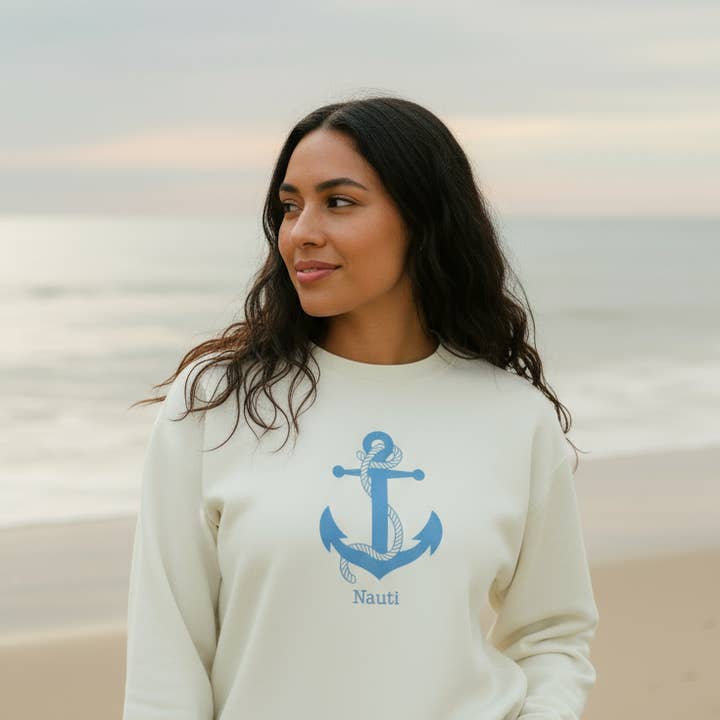 Adult Nautical design organic cotton crewneck sweatshirt for wholesale by Simply Chickie Organic USA Made Baby and Kid's Clothing