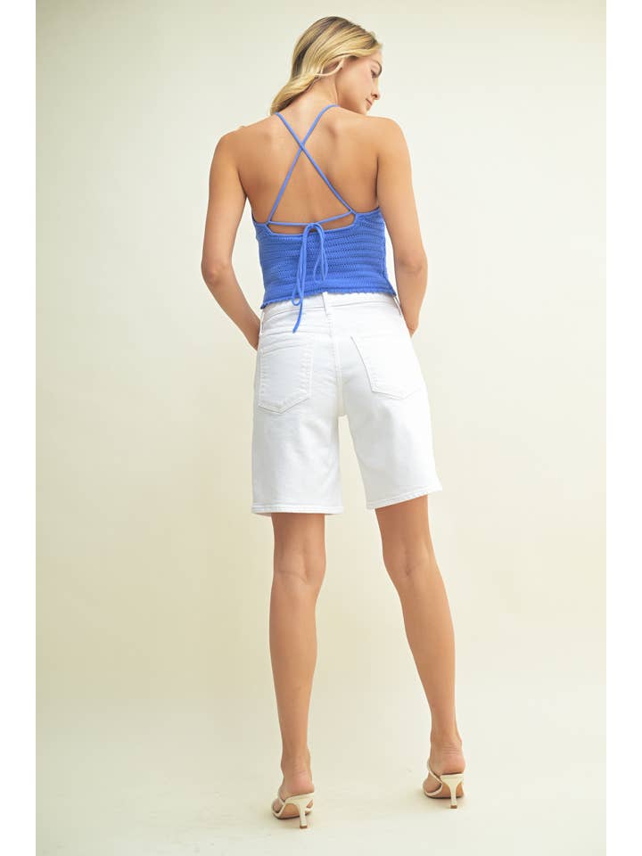 JUST BLACK DENIM - Wholesale Shorts - Women's - BH492J - OPT WHT - Stretch Longer Length Short