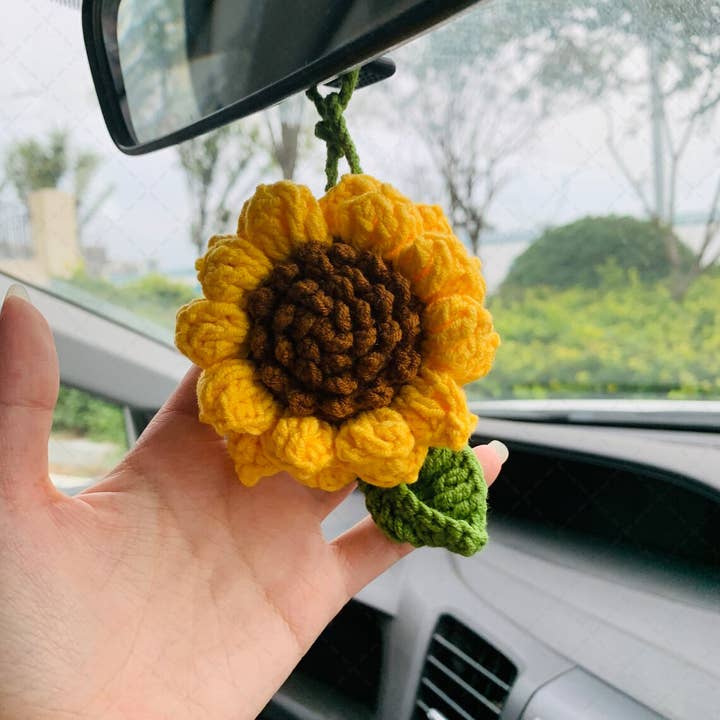 TOMOPOD LLC - Wholesale Car Decorative Charm - Unisex - Crochet Sunflower Car Mirror Hanging Charm, Car Accessories