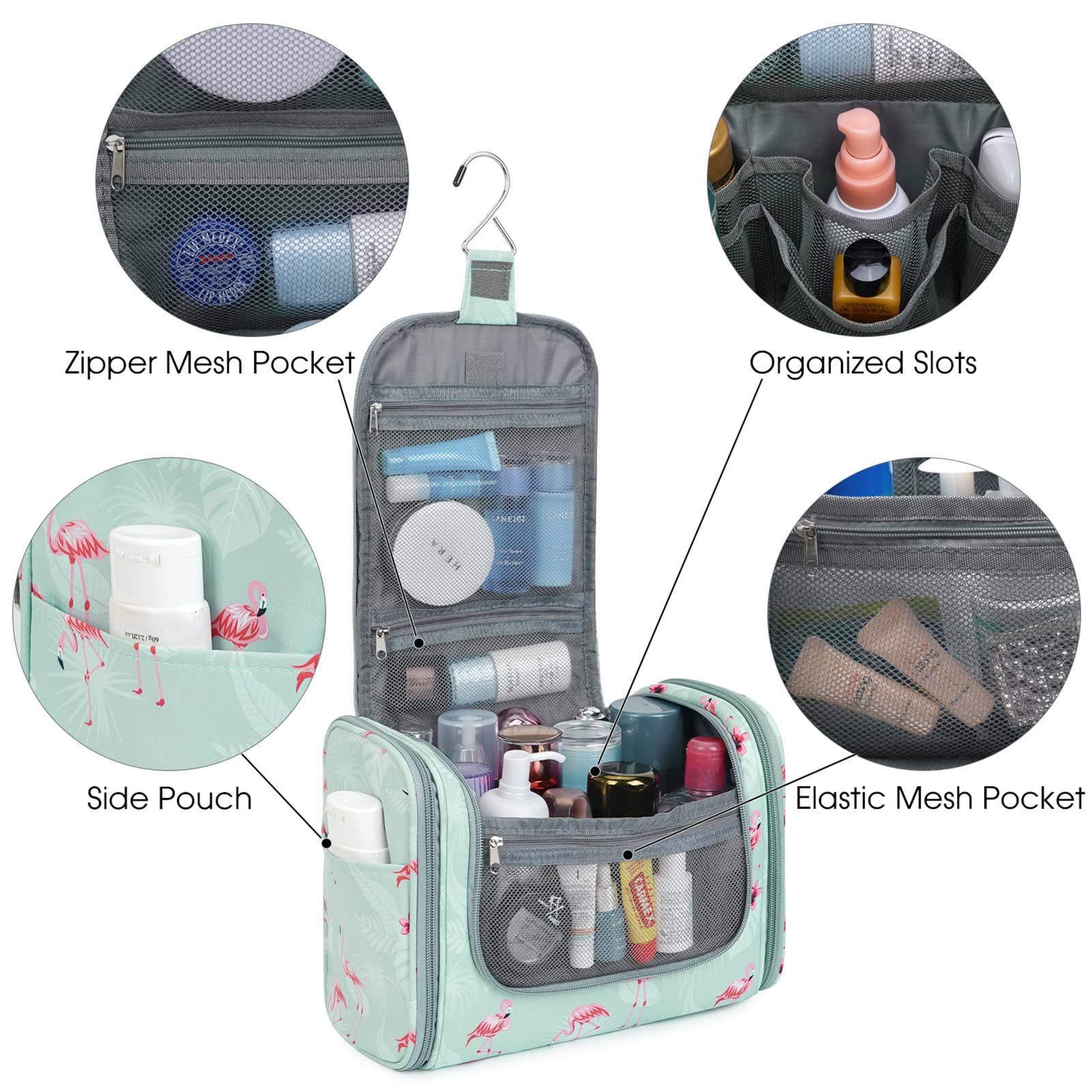 wandf – Bolsa de higiene pessoal - Mulher por atacado – wandf Bolsa de Viagem Suspensa para Higiene e Maquiagem com Estampa Animal Print2