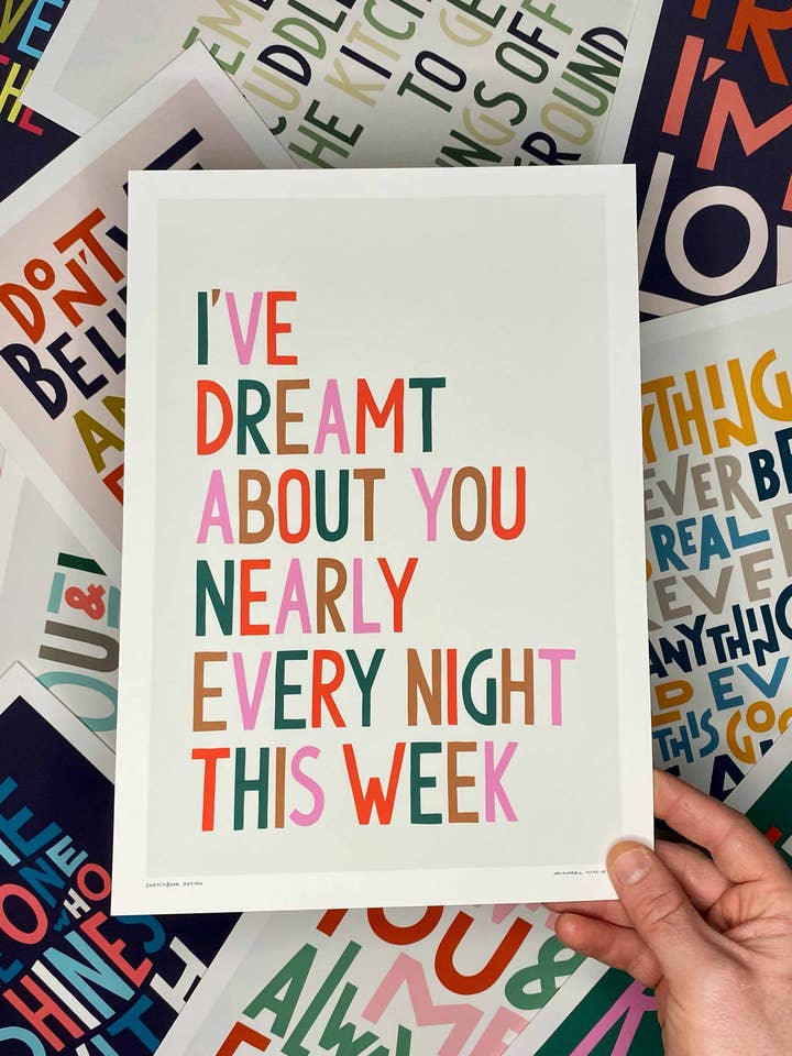 Impresión tipográfica lírica de la canción I've Dreamt About You para venta al por mayor de Sketchbook Design