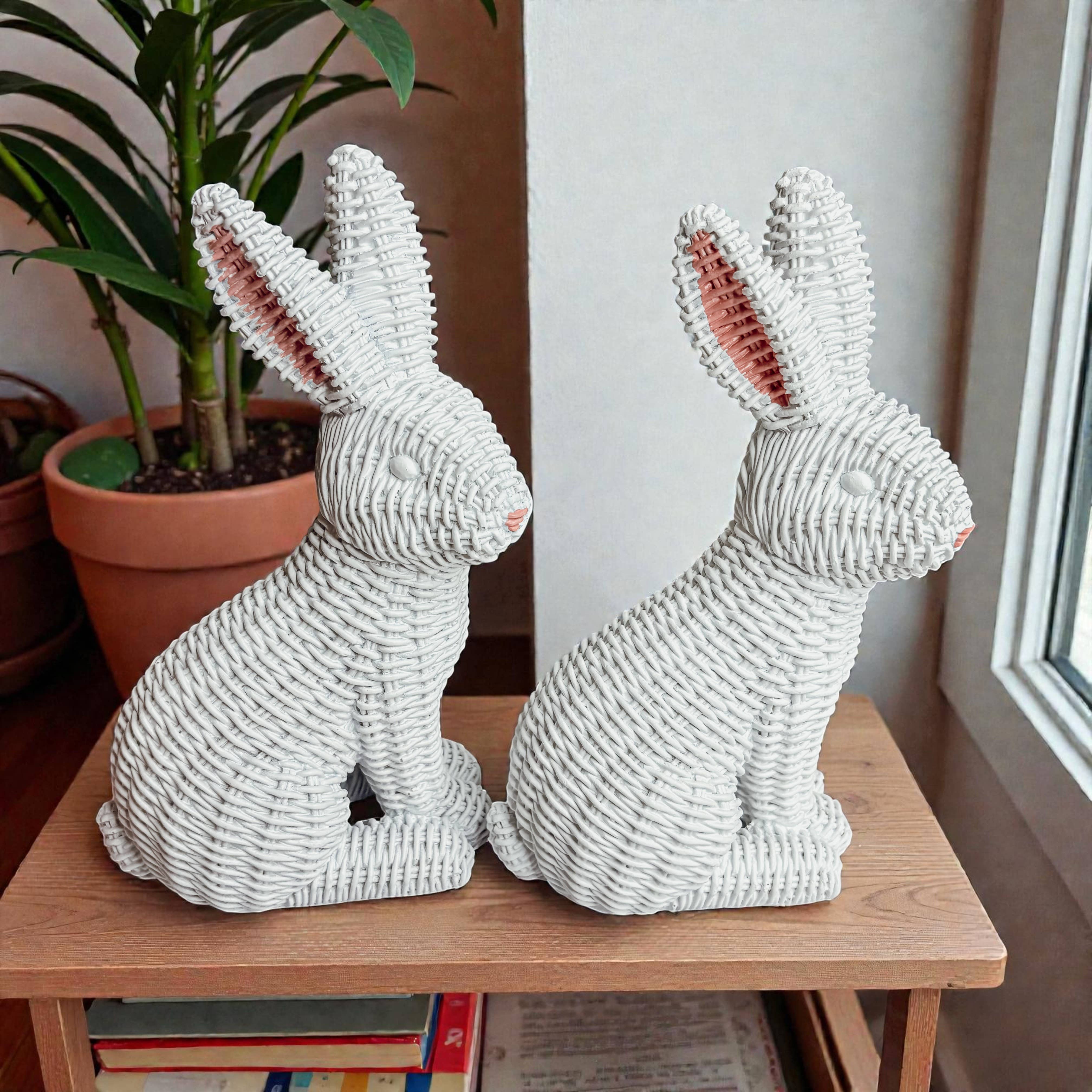 Gia Roma - Wholesale Sculpture - Easter Farmhouse Home Decor, Resin Bunny Figurine Rattan 21