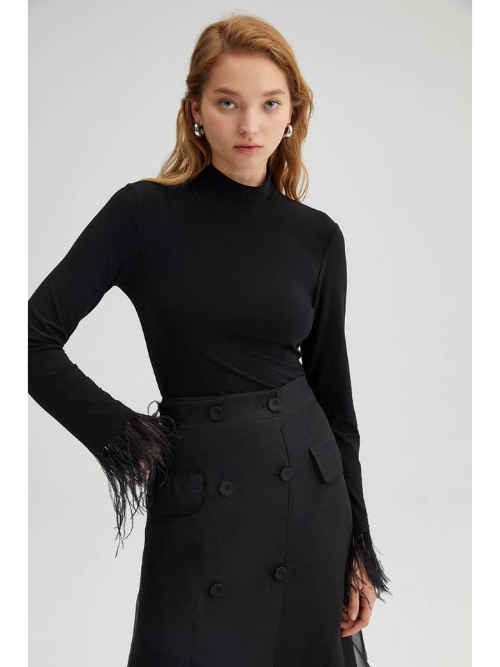 Siyah FEATHER DETAILED BODY for wholesale on Faire2