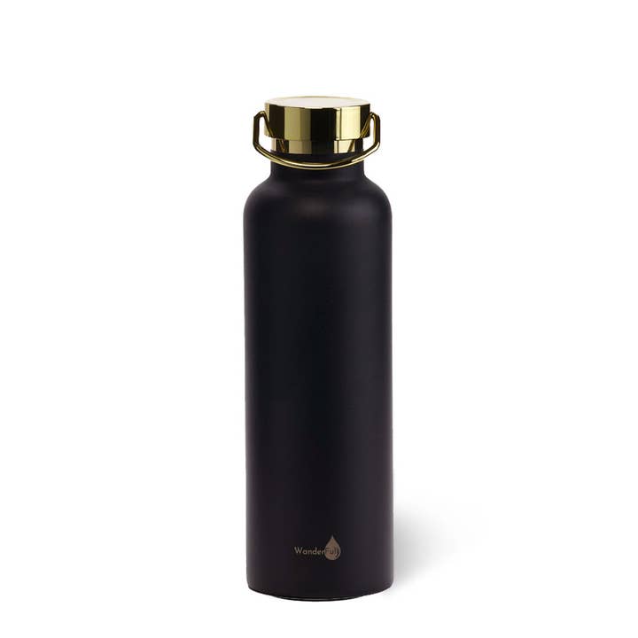 Black with Gold Top Insulated Water Bottle -1000 ml/34 Oz for wholesale by WanderFull