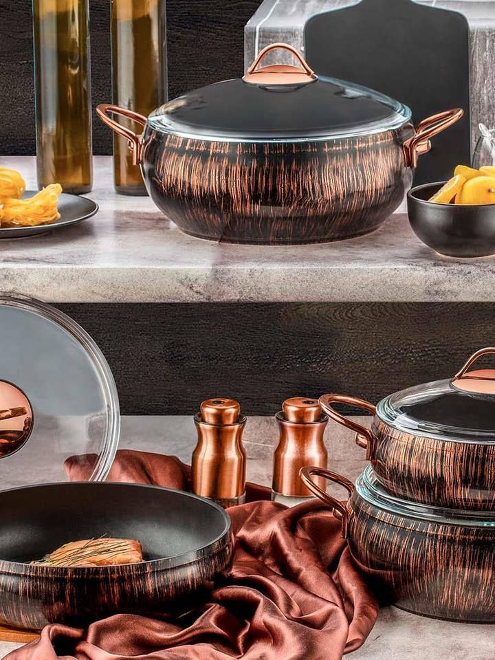 Alize Collection 7-Piece Non-Stick Granite Cookware Set (Copper) for wholesale by Rozi