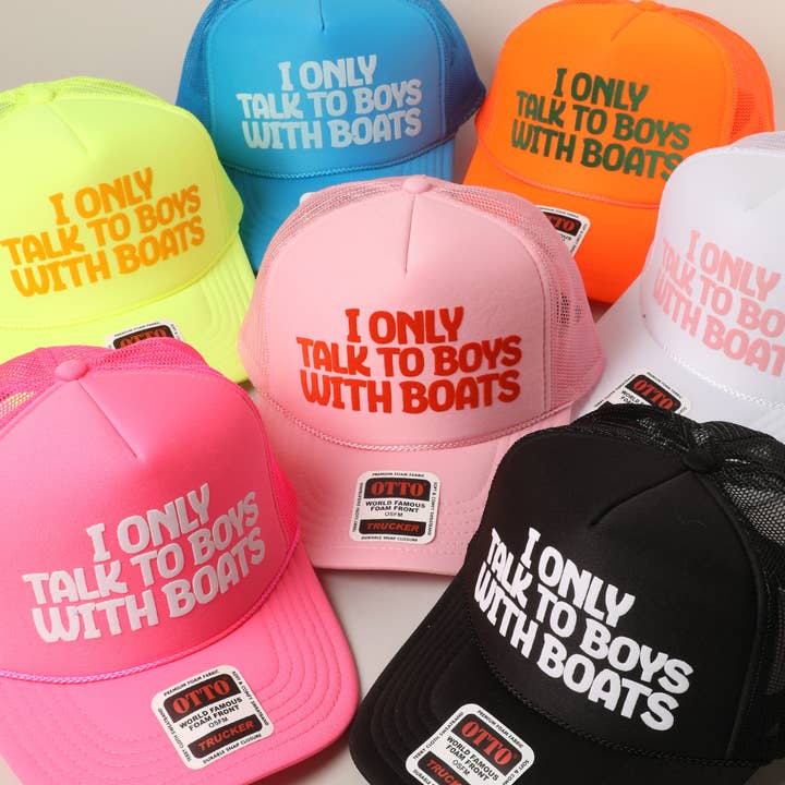 Fashion City - Vente Casquette de camionneur – femme - Je ne parle qu'aux garçons avec des bateaux Casquette à filet arrière avec texte28