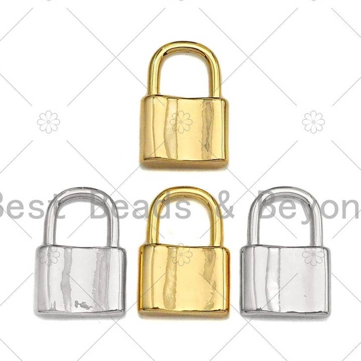 BestBeads&Beyond - Wholesale Individual Charm/Pendant - 18k Shiny Gold Padlock Charms, Dainty Lock Charms, Padlock Pendant, Gold Charm, Gold Pendant, Padlock Necklace Charms, 10x15mm, Sku#LK060