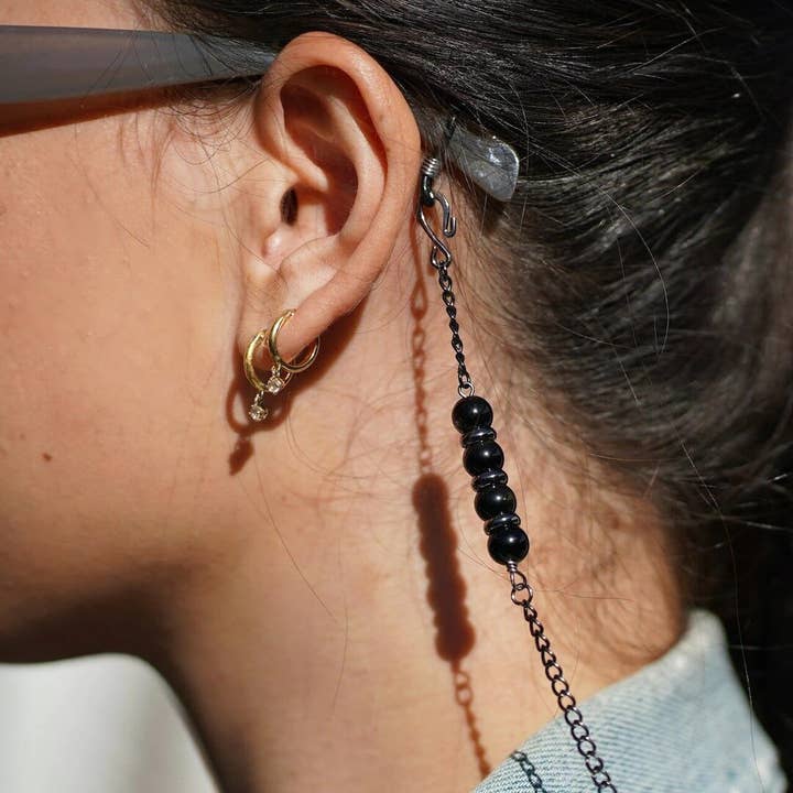 Black Tourmaline Crystal Mask and Eyewear Chain for wholesale by Masque Keeper