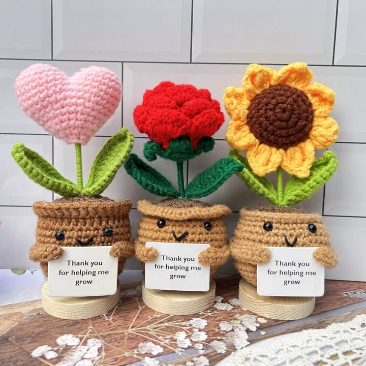 TOMOPOD LLC - Wholesale Stuffed/plush toy – Kids & baby - Crochet Sunflower, Rose, Daisy, Tulip, Pink Heart,Plant Gift5