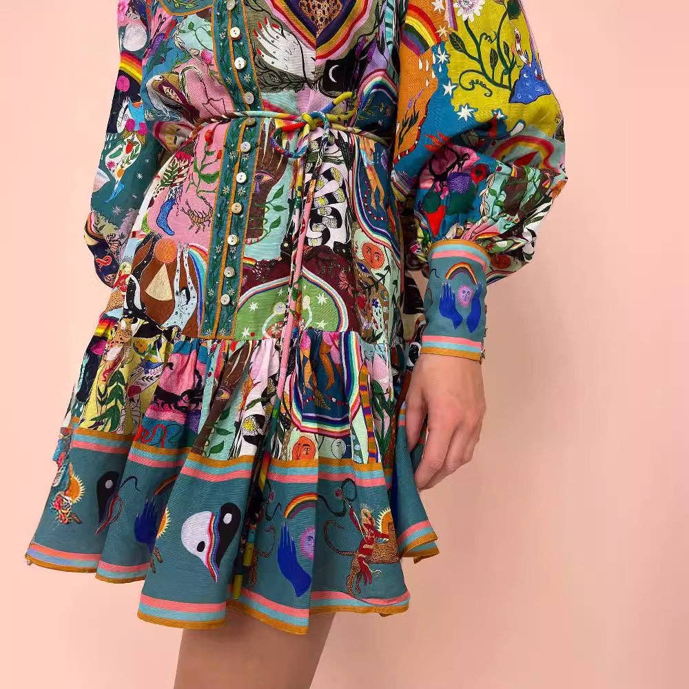 Comme indiqué Robe longue bohème chic automne 2025 à imprimé en vente sur Faire1