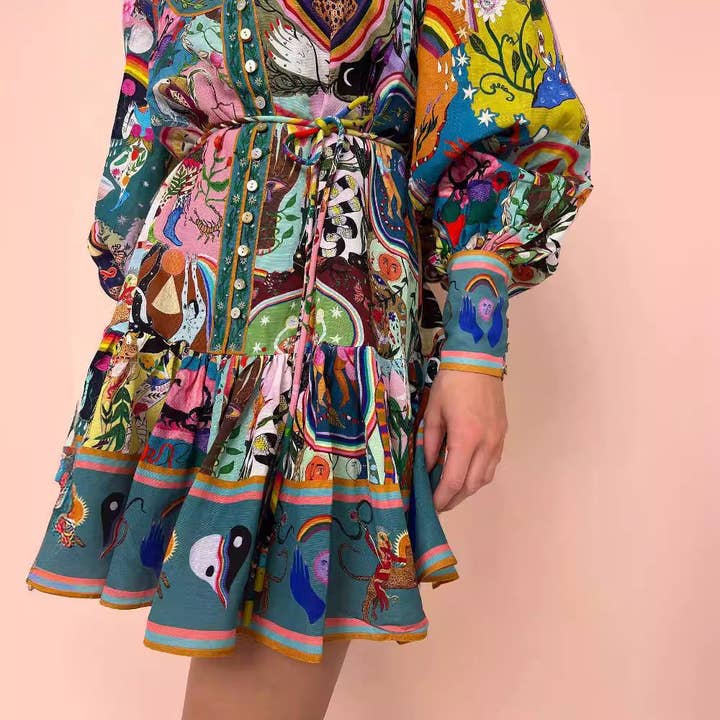 Comme indiqué Robe longue bohème chic automne 2025 à imprimé en vente sur Faire1