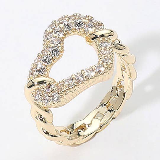 CZ Stone Paved Open Heart Ring for wholesale by Sensibling Corp.