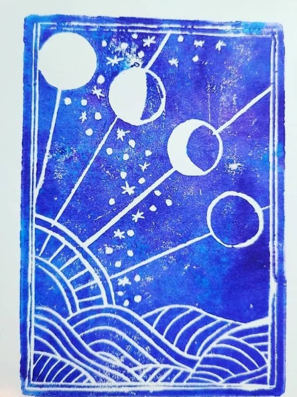 "Solstice" Linocut Cards and Envelope for wholesale by FoxprintCards