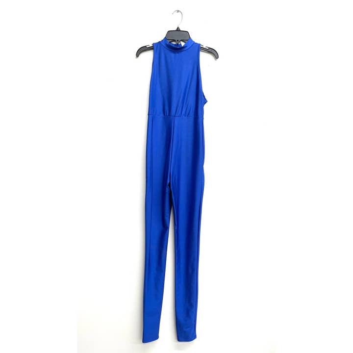 J5675 Mock Neck Sleeveless Nylon Jumpsuit for wholesale by Uptown Apparel
