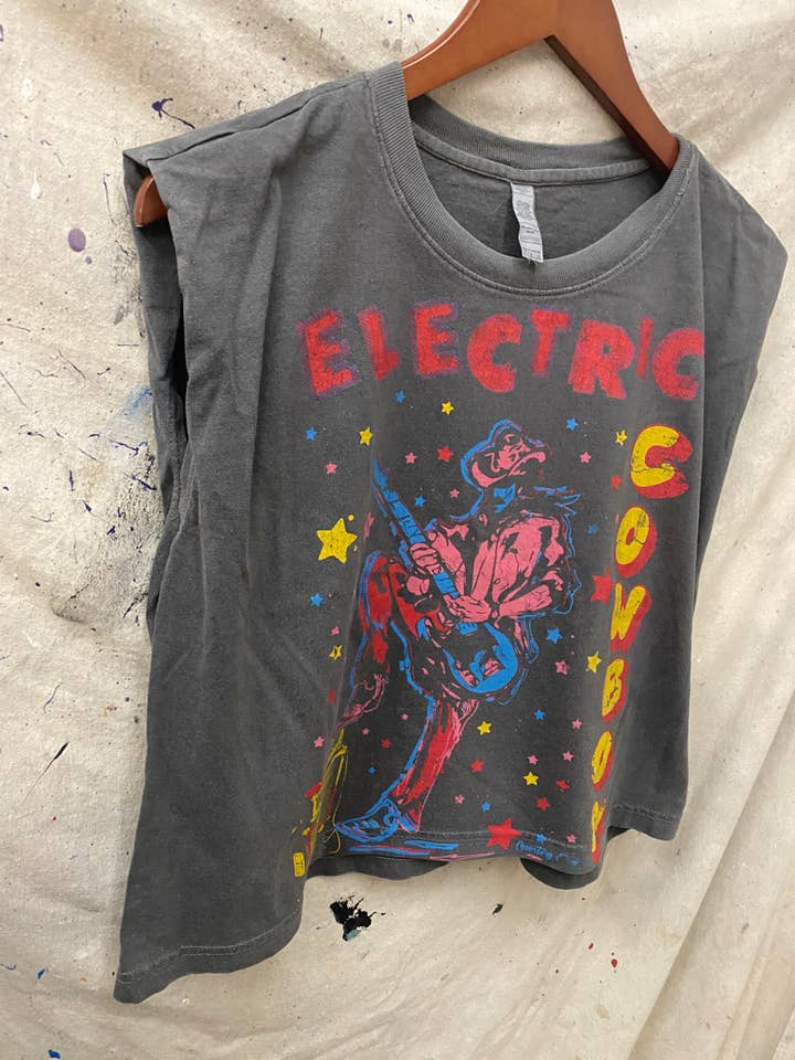 Country Deep Apparel - Wholesale Tank Top - Women's - Electric Cowboy Midriff boxy Muscle crop top2