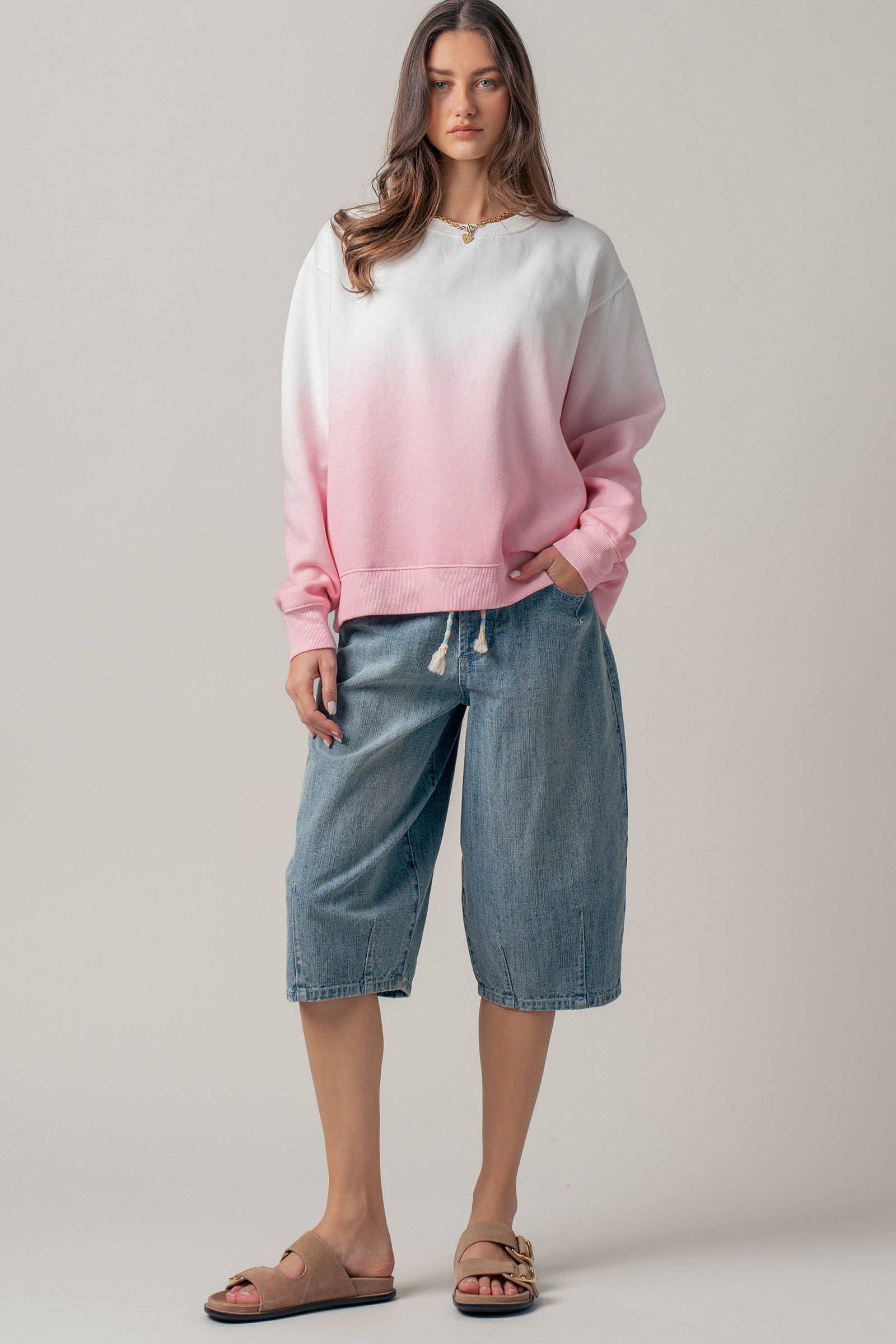 Urban Daizy - Wholesale Knit Sweater - Women's - Ombré Dip-Dye Crewneck Sweater7