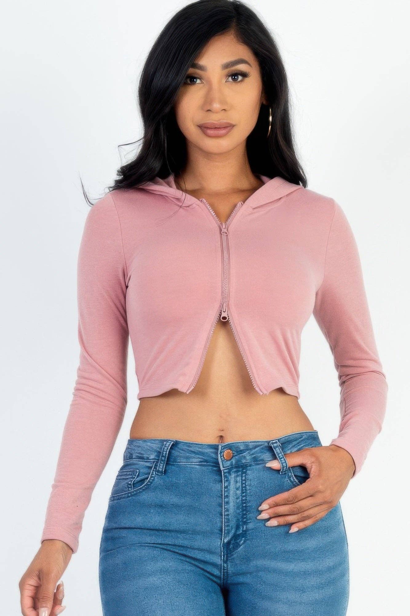 CC Wholesale Clothing - Wholesale Hoodie - Women's - French Terry Crop Zip Up Hoodie1