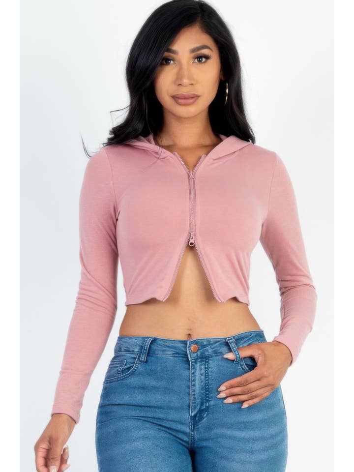 CC Wholesale Clothing - Wholesale Hoodie - Women's - French Terry Crop Zip Up Hoodie1
