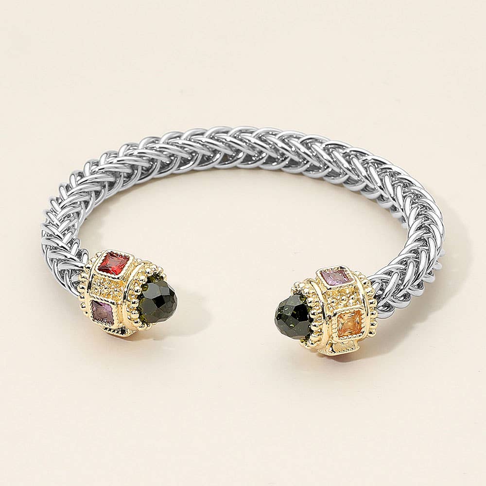 Sensibling Corp. - Venta al por mayor Pulseras tipo brazalete - Brazalete de metal texturizado con punta de piedra cúbica9