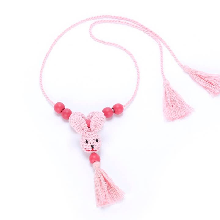 Little Girls Knit Necklace - Pink Rabbit for wholesale by Peppercorn Kids