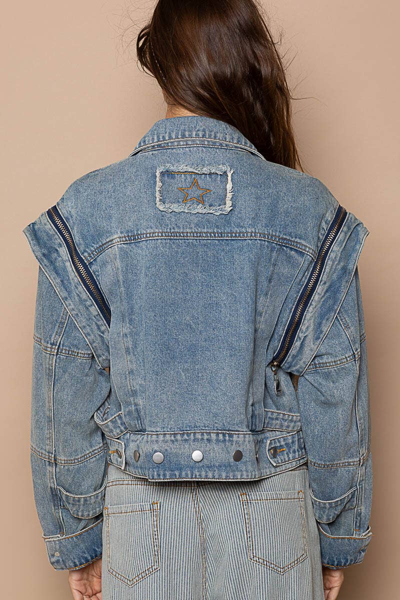 Pol Clothing - Wholesale Denim Jacket - Women's - Oversized denim jacket with zipper detail9