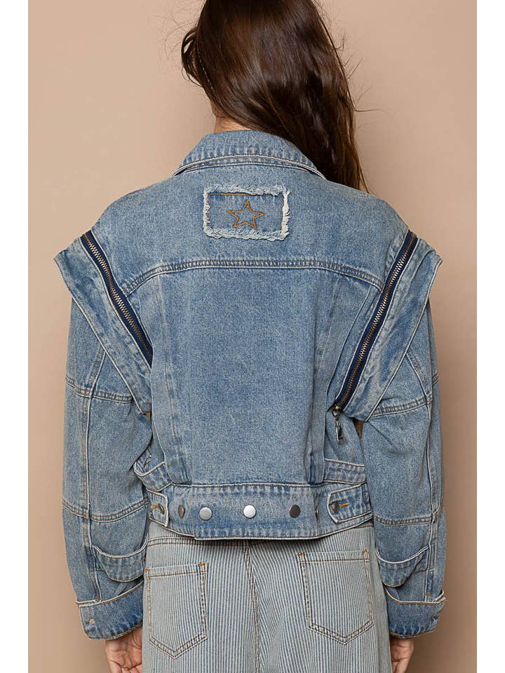 Pol Clothing - Wholesale Denim Jacket - Women's - Oversized denim jacket with zipper detail19