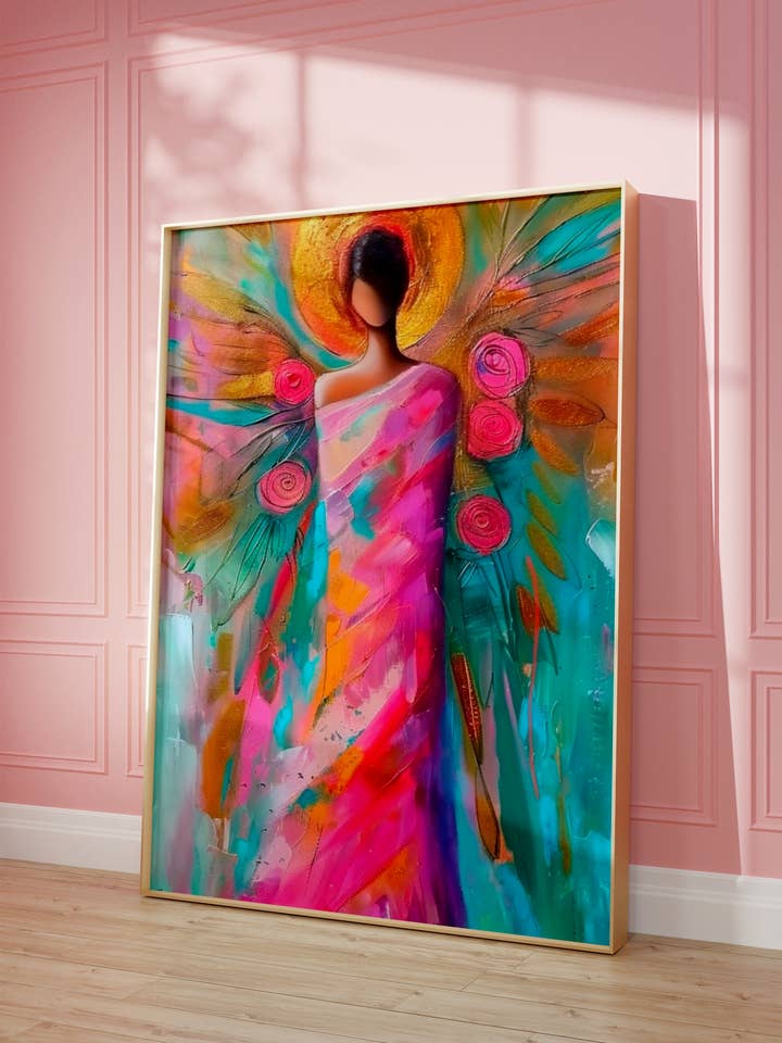 "Hjärteöppning" – Andlig ängelduk i rosa, turkos för wholesale av Seelenzauberstudio