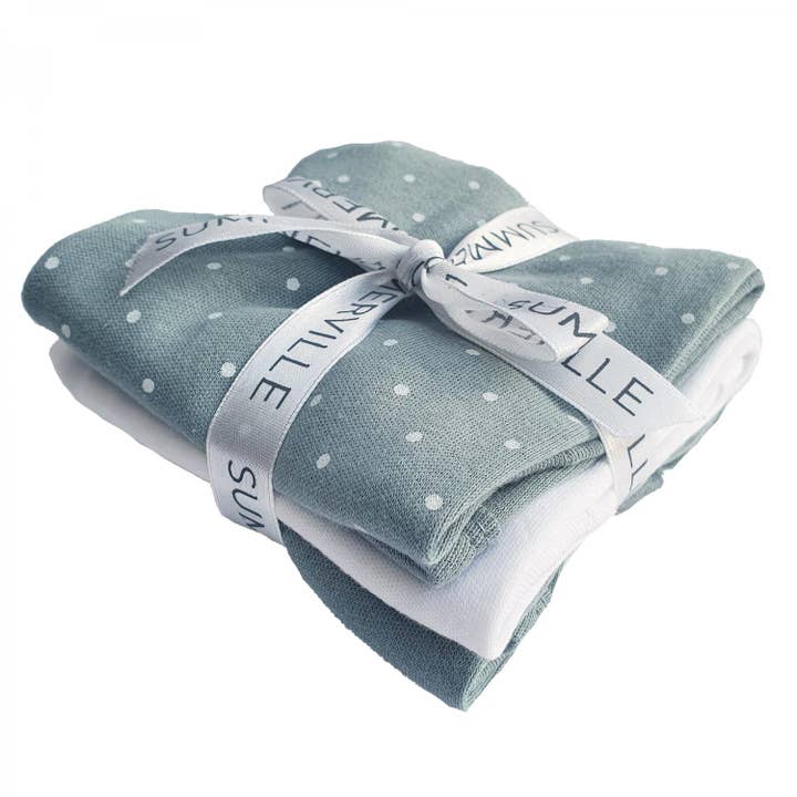 Summerville organic - Venta al por mayor Mantita de seguridad - Bebés - Mantas orgánicas Sapphire Dotty, paquete de 3