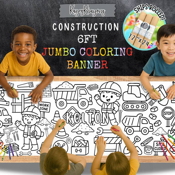 KagesKrayons - Wholesale Colouring tablecloth – Child & baby - 6 Foot Construction Coloring Page Banner - Table Cover1