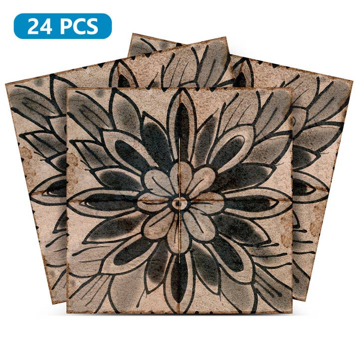 Mi Alma LLC – Großhandel Wandfliesen – Florale Vintage Retro Braun Design Fliesenaufkleber Dekorative DIY Heimfliesen Modell - R150