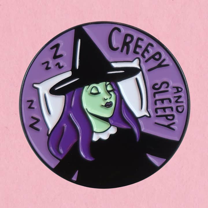 Creepy and sleepy enamel lapel pin for wholesale by Kate Gabrielle