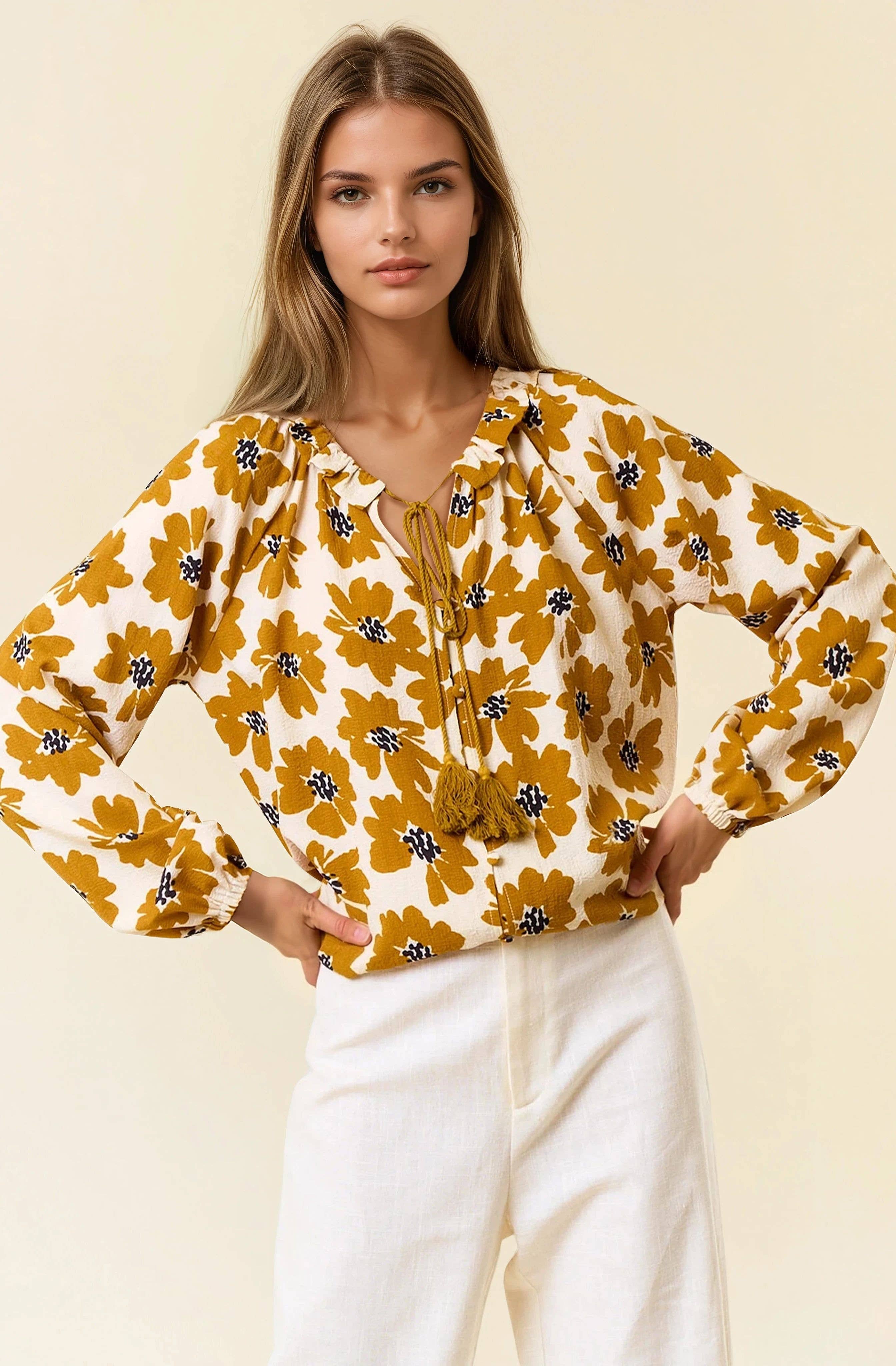 Doe and Rae - Vente Chemisier – femme - Blouse boutonnée à manches longues à imprimé floral - 44646T5