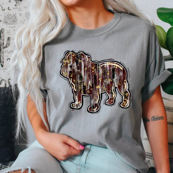Watercolor Maroon Bulldogs Graphic Tee for wholesale by Gia Gifts Boutique
