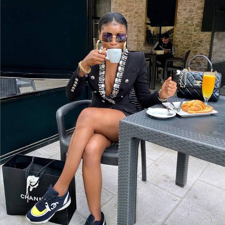 Rita Black Rhinestone Luxury Fitted Double Breasted Blazer for wholesale by ALLARA