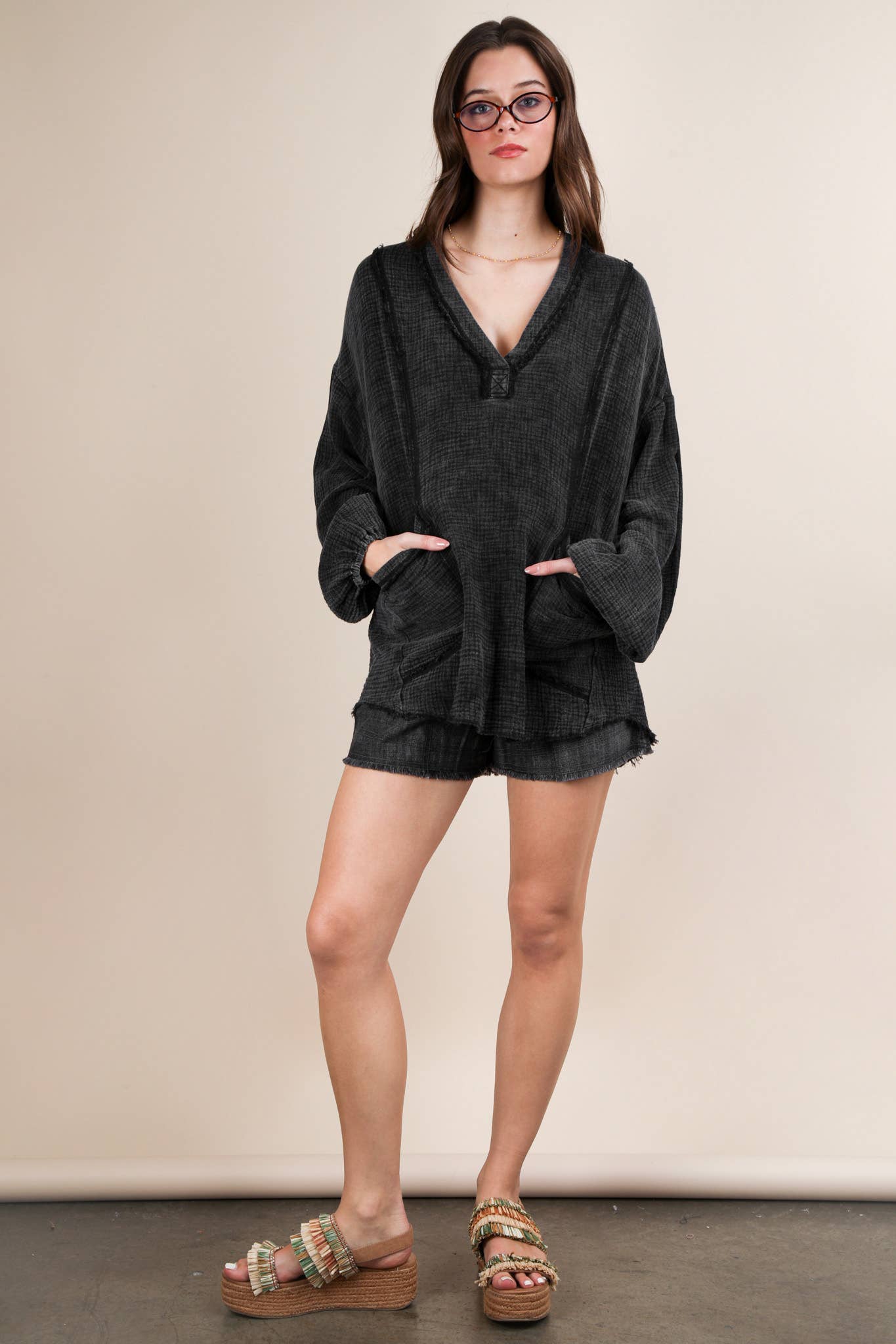 VERY J - Wholesale Shirt - Women's - NT12105-Washed Cotton Gauze Oversized Top24