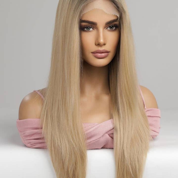 Blonde 13*2" Lace Front Wigs Synthetic Long Straight 24'' 150% Density for wholesale on Faire2