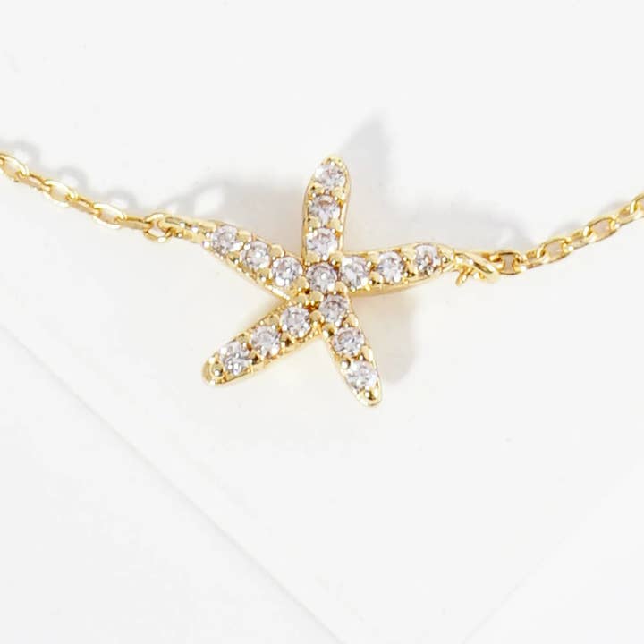 Wild Honey - Wholesale Anklet - 18K Gold Dipped Cubic Zirconia Starfish Brass Anklet2