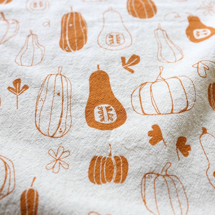 The High Fiber - Wholesale Tea Towel - Winter Squash and Pumpkin Tea Towel for Fall, Handprinted3
