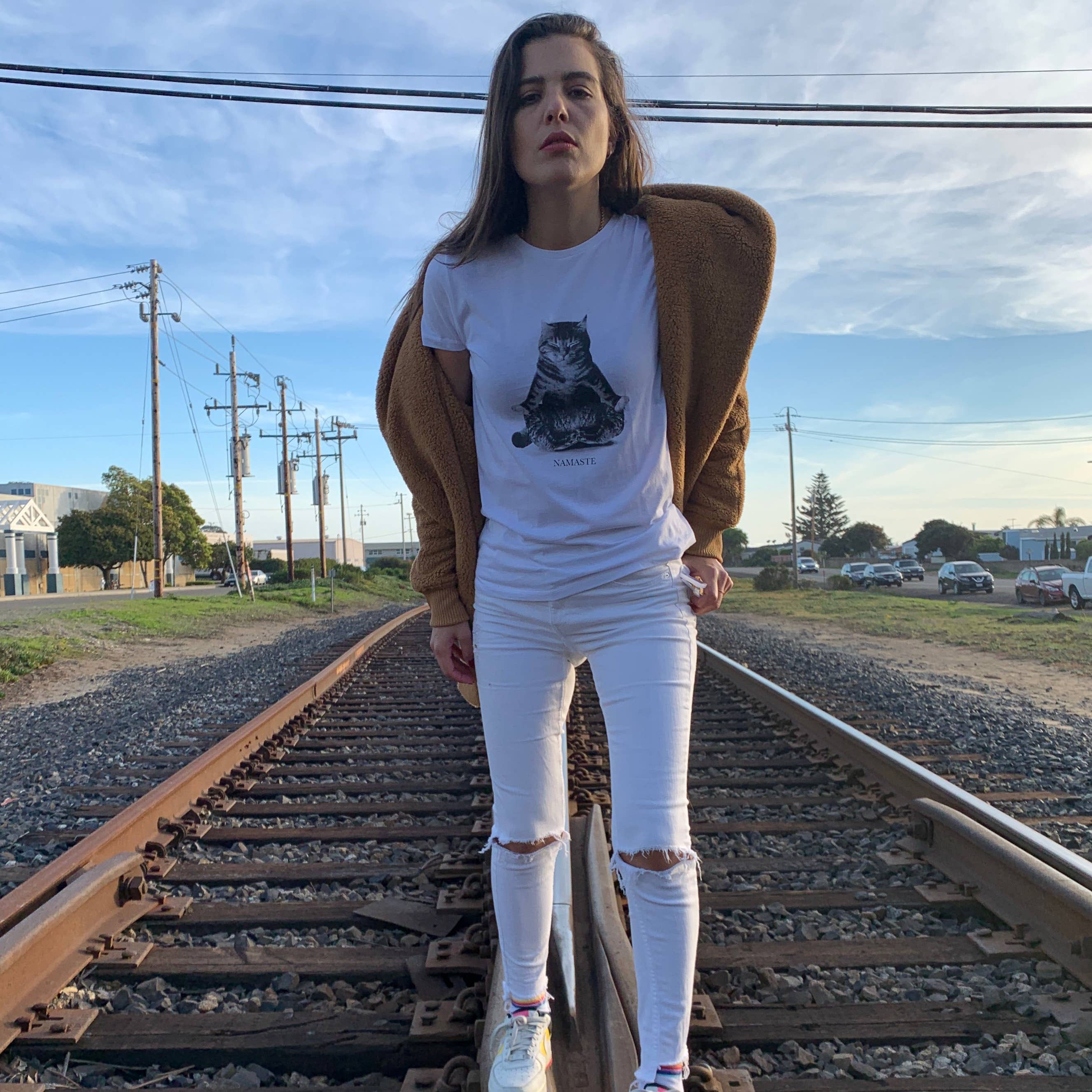 Room34 llc - Wholesale Screen Printed T-Shirt - Women's - Namaste Kitty1