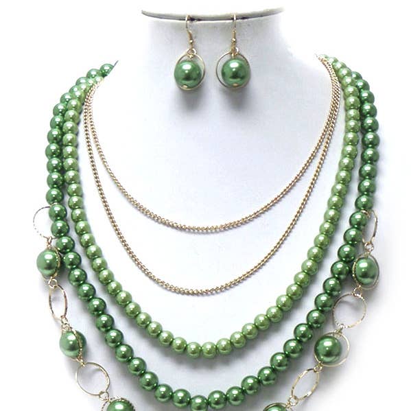 Jewelry Max - Wholesale Jewelry Set - ( H007 ) CHAIN AND BEADS LAYER NECKLACE SET0