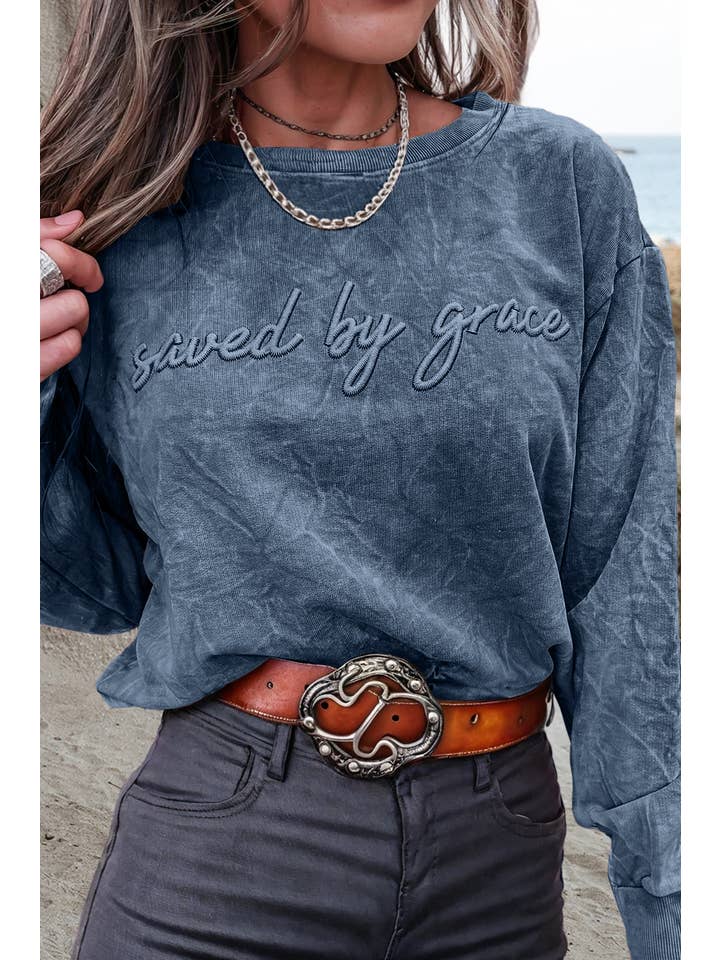 Aapparella - Wholesale Sweatshirt - Women's - Saved by grace Embroidery Mineral Wash Sweatshirt | S-XL6