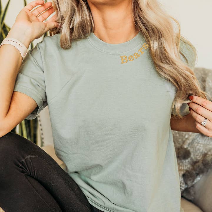 Collar Embroidered Mascot Comfort Color Tee, Custom Team Tee for wholesale by La Bella Rose Boutique