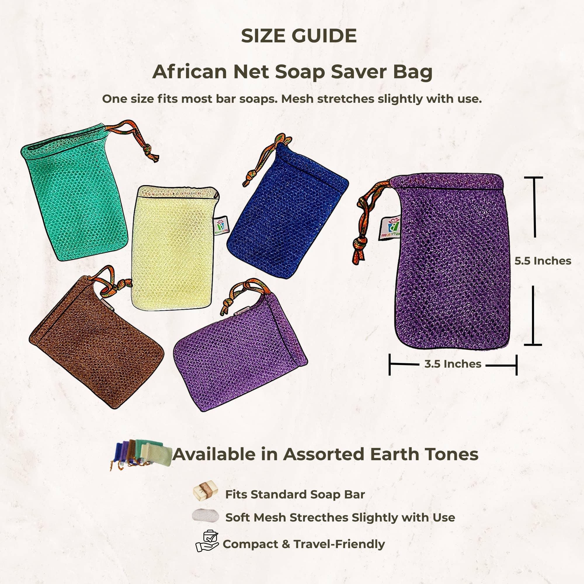 Beauty Blisss - Wholesale Soap Pouch/Sack/Bag - African Net Soap Saver Bags — Exfoliating, 5 & 10-Pack Sets3