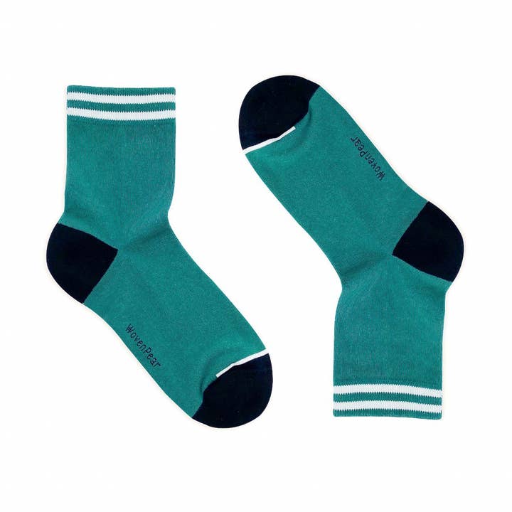 Calcetines de media caña, rayas verdes de rugby para venta al por mayor de Woven Pear