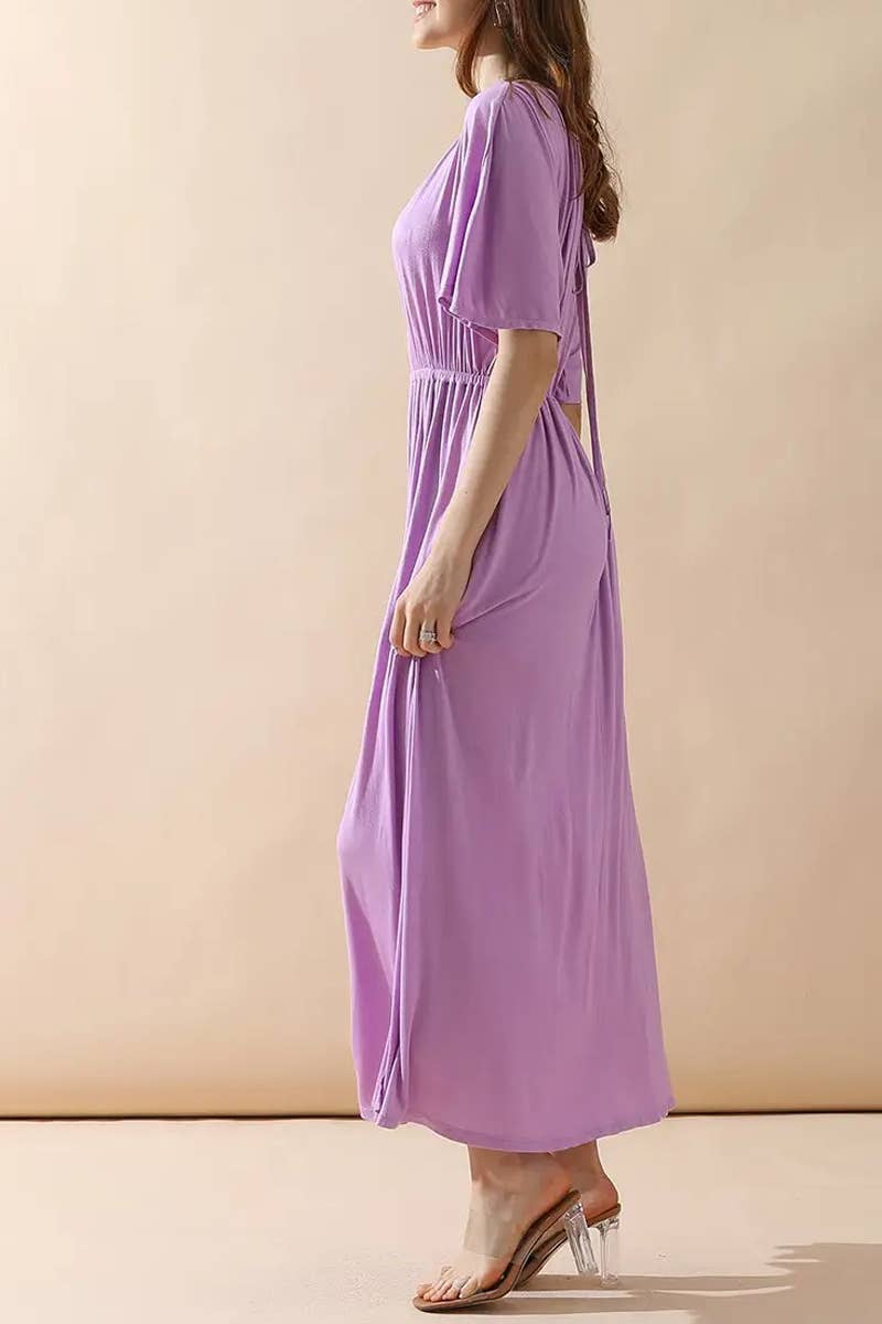 ACCITY - Wholesale Dress - Women's - V-Neck Short Sleeve Back Bow Empire Dress8